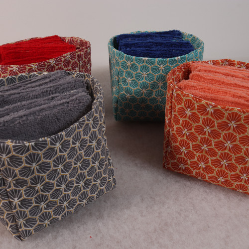 10 cotons en éponge bambou réutilisable et son panier motif hexagone