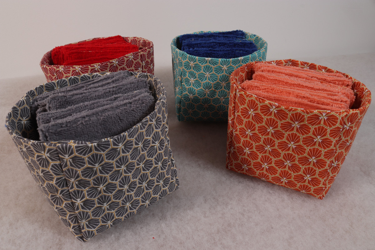 10 cotons en éponge bambou réutilisable et son panier motif hexagone 10 cotons en éponge bambou réutilisable et son panier motif hexagone