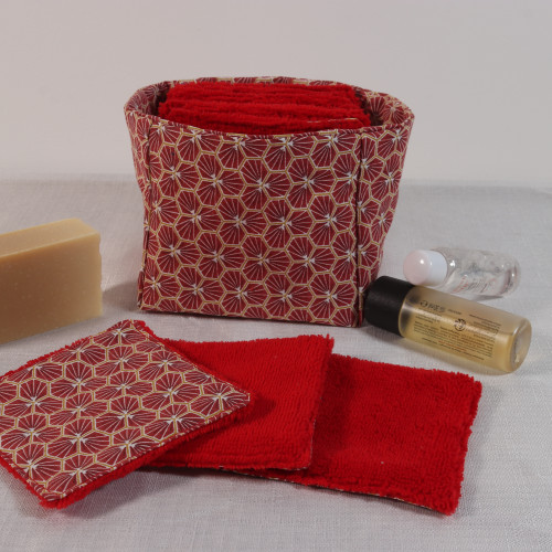 10 cotons en éponge bambou réutilisable et son panier motif hexagone
