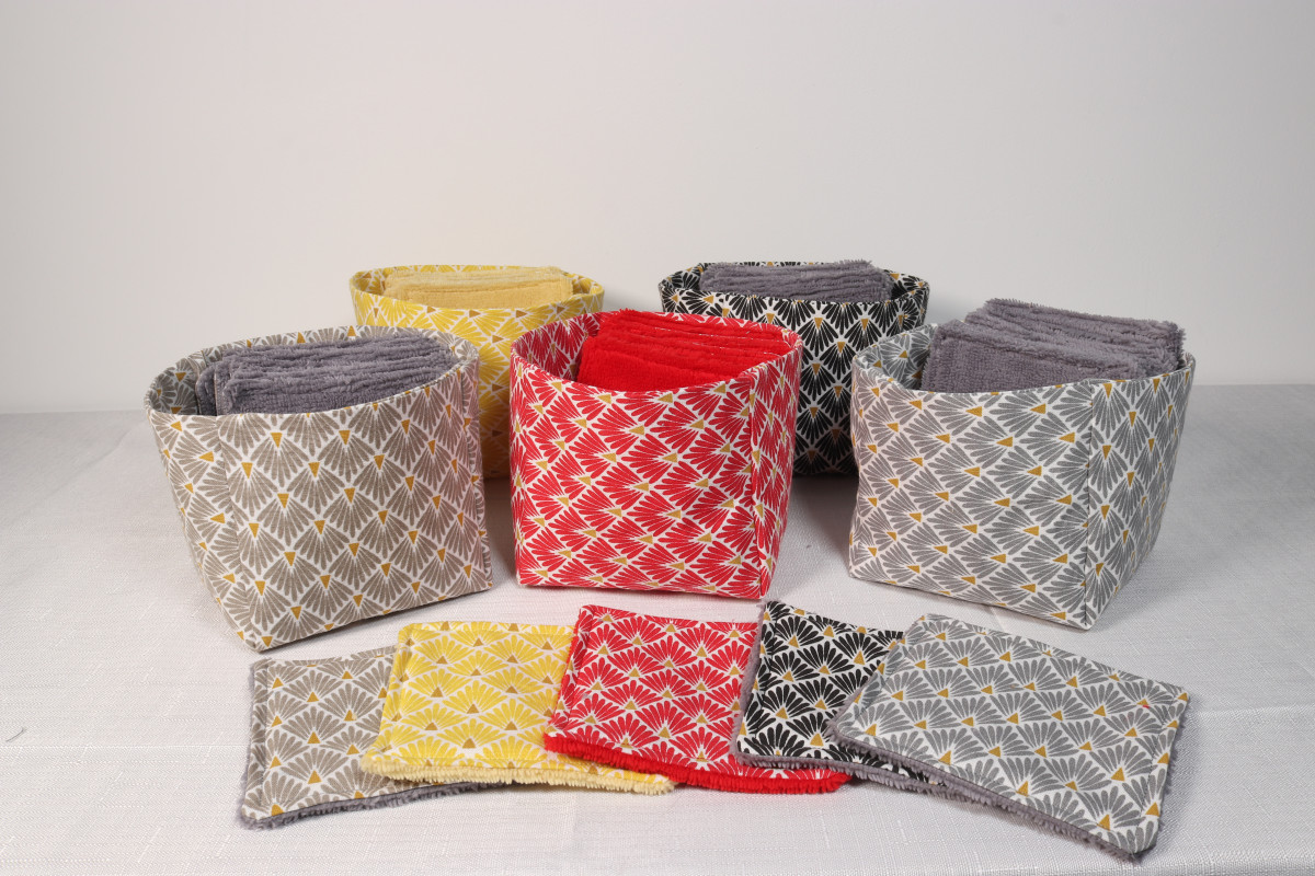 10 cotons en éponge bambou réutilisable et son panier motif hexagone 10 cotons en éponge bambou réutilisable et son panier motif hexagone