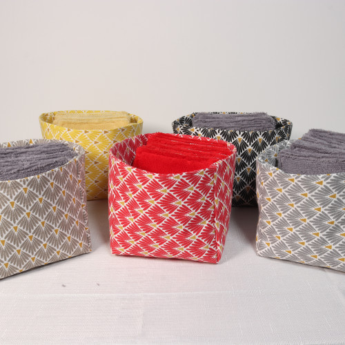 10 cotons en éponge bambou réutilisable et son panier motif hexagone