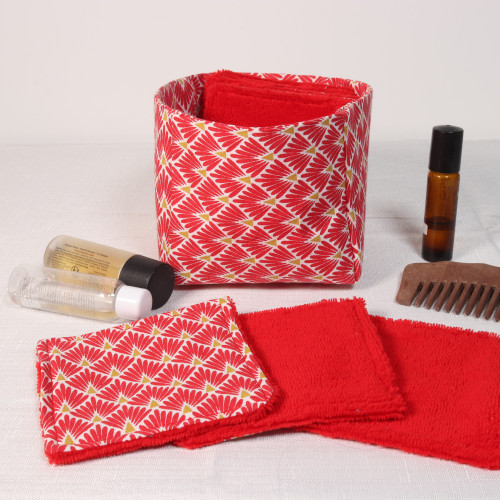 10 cotons en éponge bambou réutilisable et son panier motif hexagone