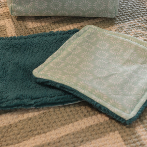 10 cotons en éponge bambou réutilisable et son panier motif soleil
