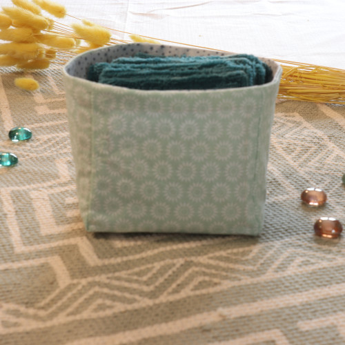 10 cotons en éponge bambou réutilisable et son panier motif soleil