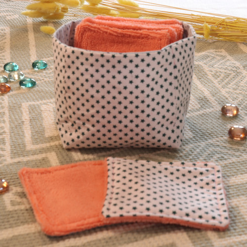 10 cotons en éponge bambou réutilisable et son panier motif étoile