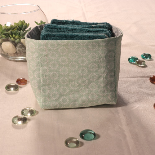 10 cotons en éponge bambou réutilisable et son panier motif soleil