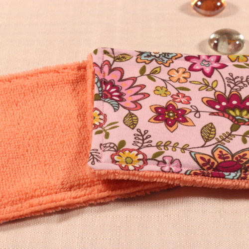 10 cotons en éponge bambou réutilisable et son panier motif fleurs