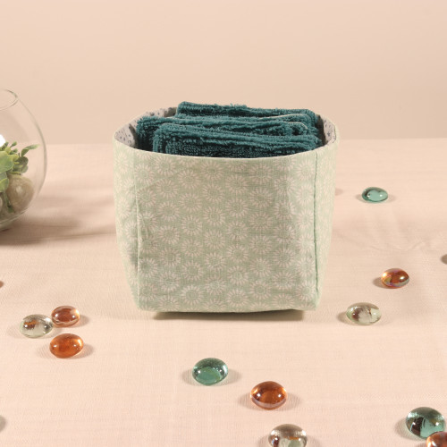 10 cotons en éponge bambou réutilisable et son panier motif soleil