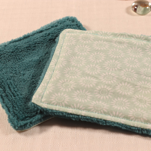 10 cotons en éponge bambou réutilisable et son panier motif soleil