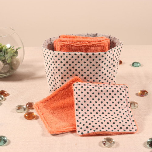 10 cotons en éponge bambou réutilisable et son panier motif étoile