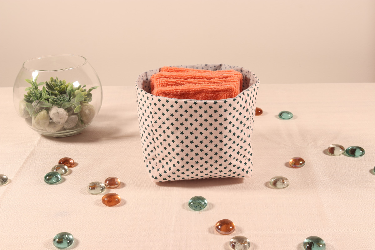 10 cotons en éponge bambou réutilisable et son panier motif étoile